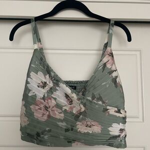 Abercrombie Floral Green Cropped Tank Top
